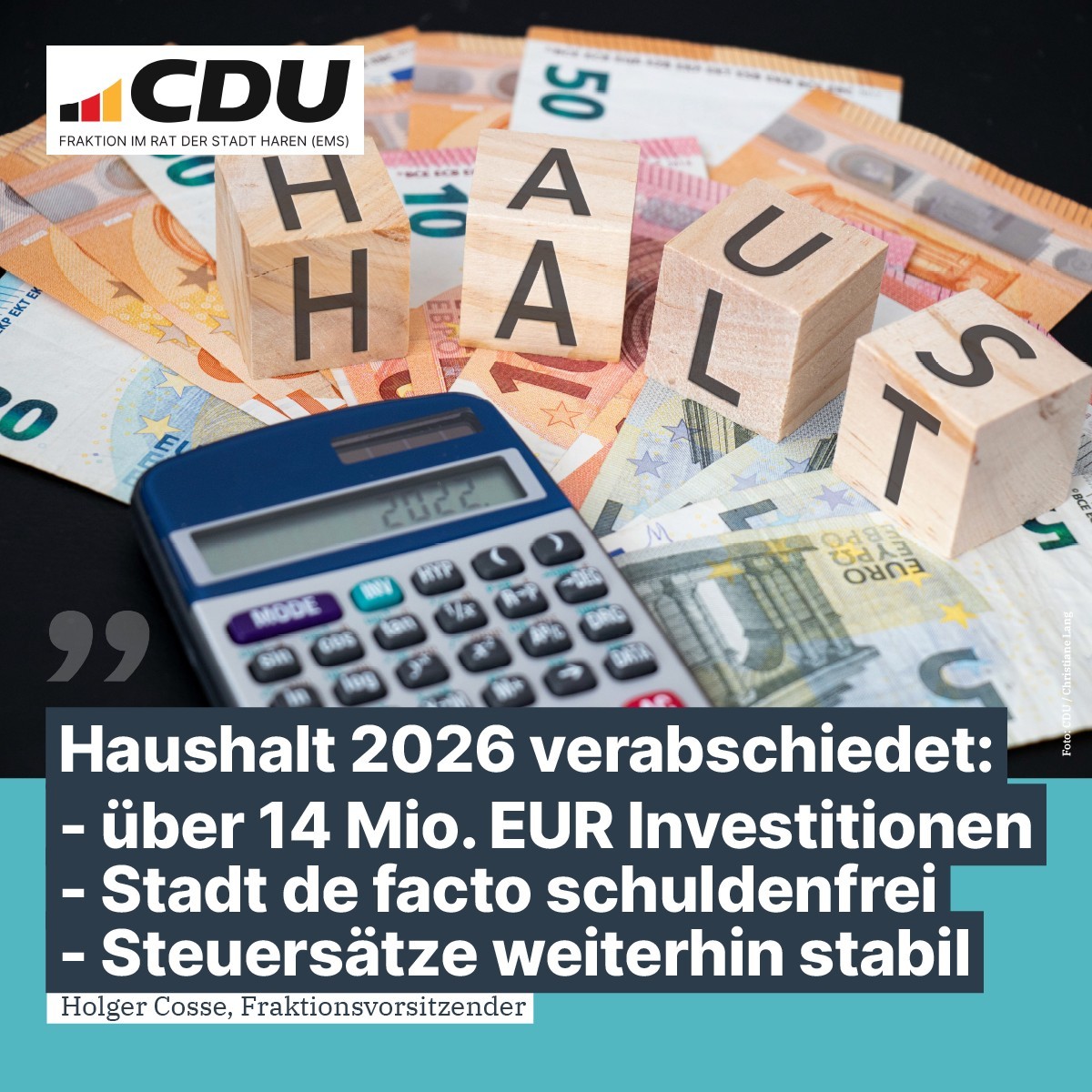 Fraktionsvorsitzender Holger Cosse zum Haushalt der Stadt Haren (Ems) 